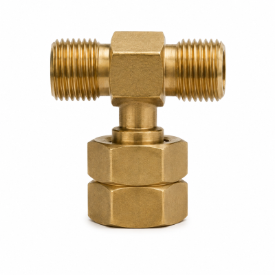 T-Verteiler Messing, LH – 1/4 LH-ÜM × 2 × 1/4 LH-KN
